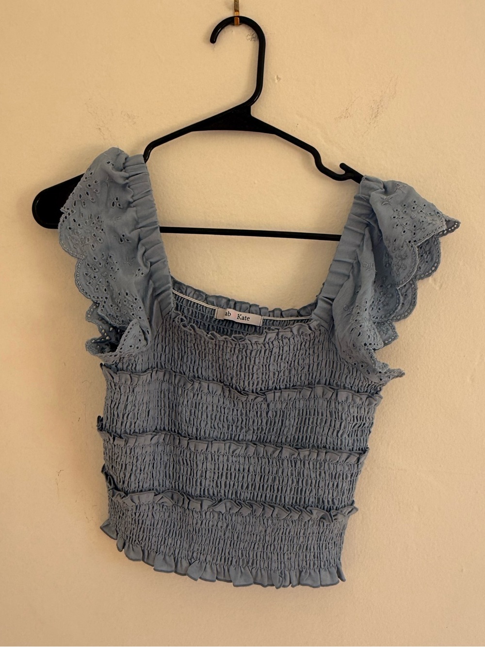 Smocked Ruffle Sleeve Crop Top - Light Blue
